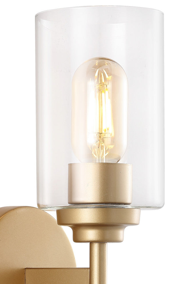 Giles 16" 2-Light Farmhouse Industrial Cylinder LED Vanity, Brass Gold/Clear