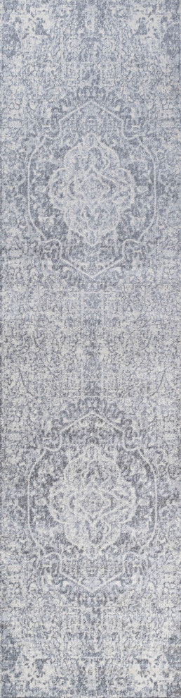 Modern Persian Medallion Gray/Ivory 2'x10' Runner Rug