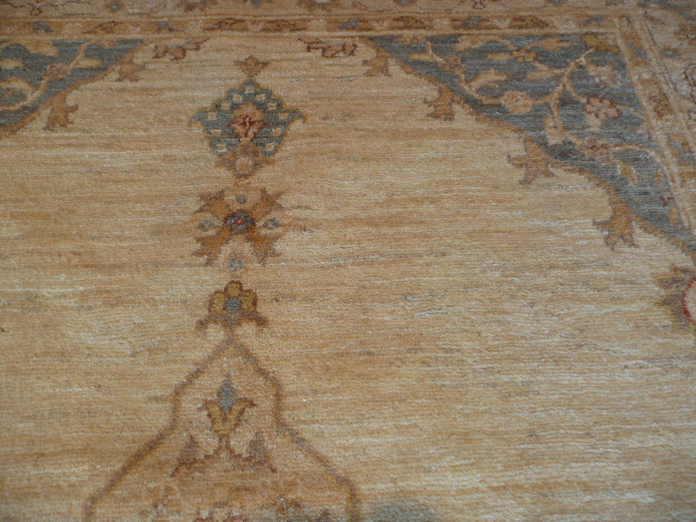Hand-Knotted Ivory Peshawar Design Vegetable Dyes Oriental Rug, 4x6