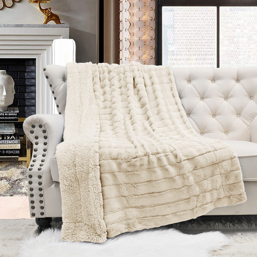 Super Mink Faux Fur Throw Blanket, Bleached Sand, 60"x80"