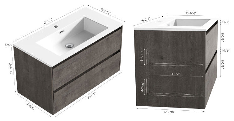 The Marlow Single Bathroom Floating Vanity, Kye, 36"