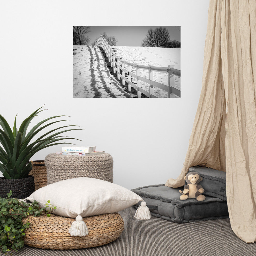 Endless Fences Black and White Landscape Photo Unframed Wall Art Print, 24" X 36"