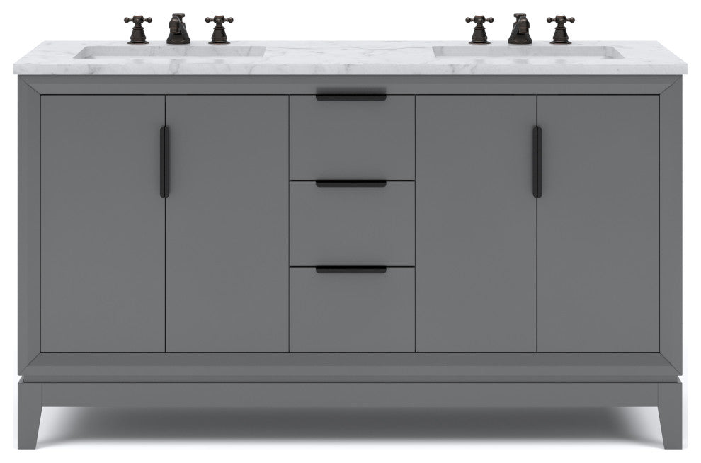Elizabeth 60" Double Sink Carrara White Marble Vanity, Cashmere Gray