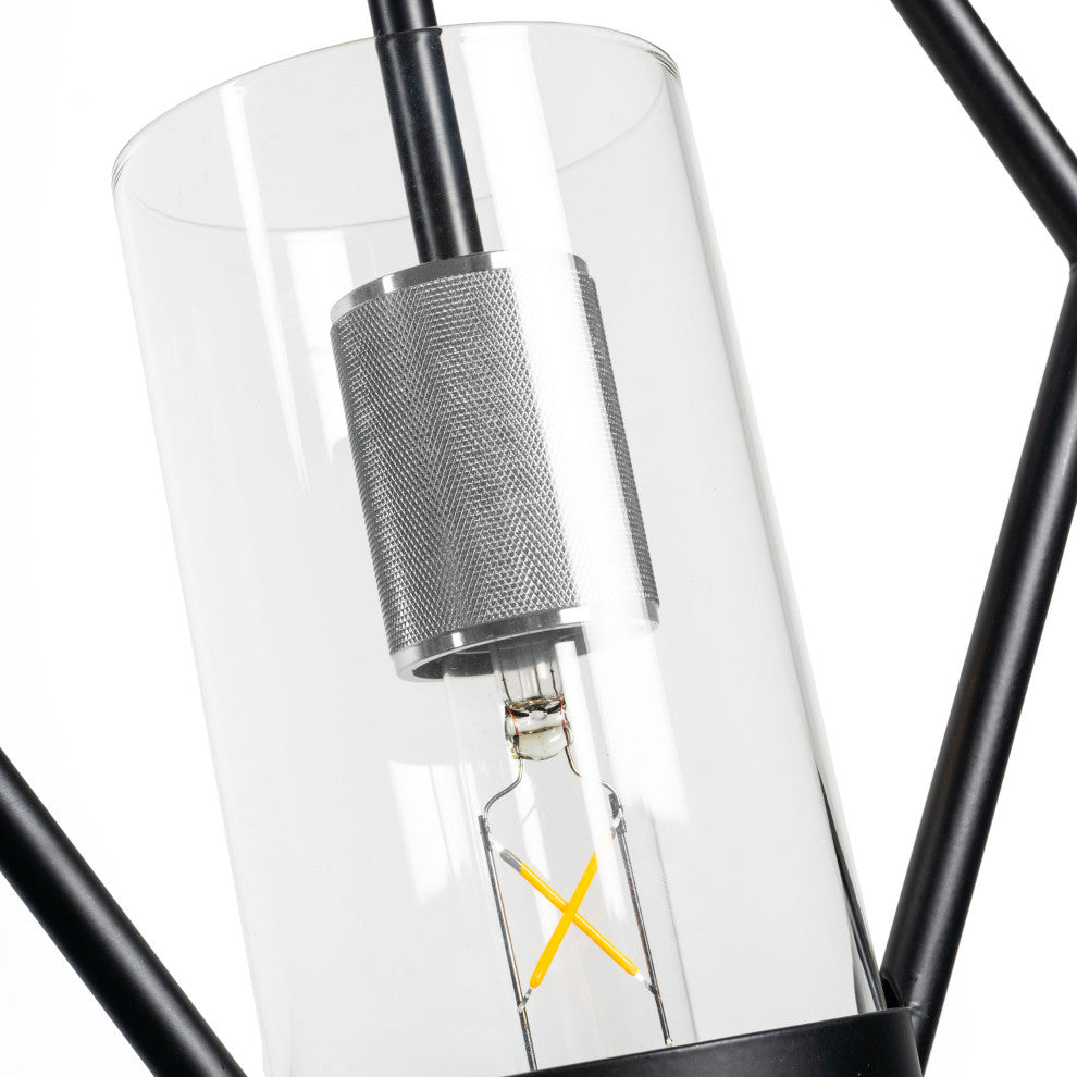 Everly Single Light Metal and Glass Pendant, Black and Chrome