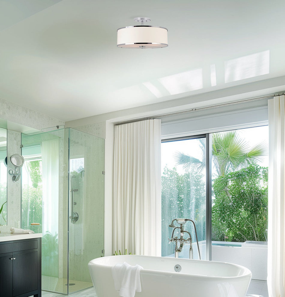 Kira Home Chloe 15" Retro Ceiling Light, White Drum Shade, LED Compatible, Round