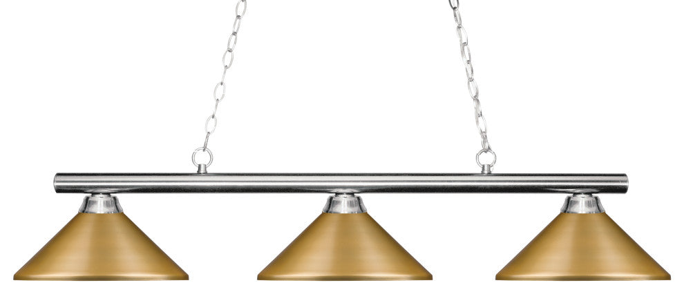 Sharp Shooter 3 Light Billiard, Chrome With Satin Gold Shade