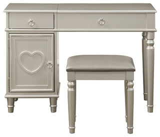 Bedroom Vanity Table with Stool Set, Silver