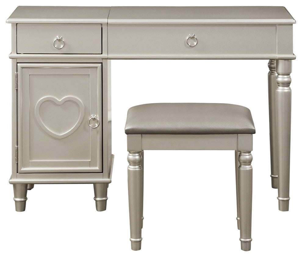 Bedroom Vanity Table with Stool Set, Silver