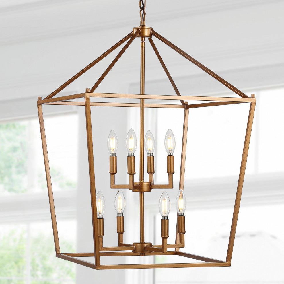 Pagoda Lantern Metal LED Pendant, Antique Gold, Width: 20"