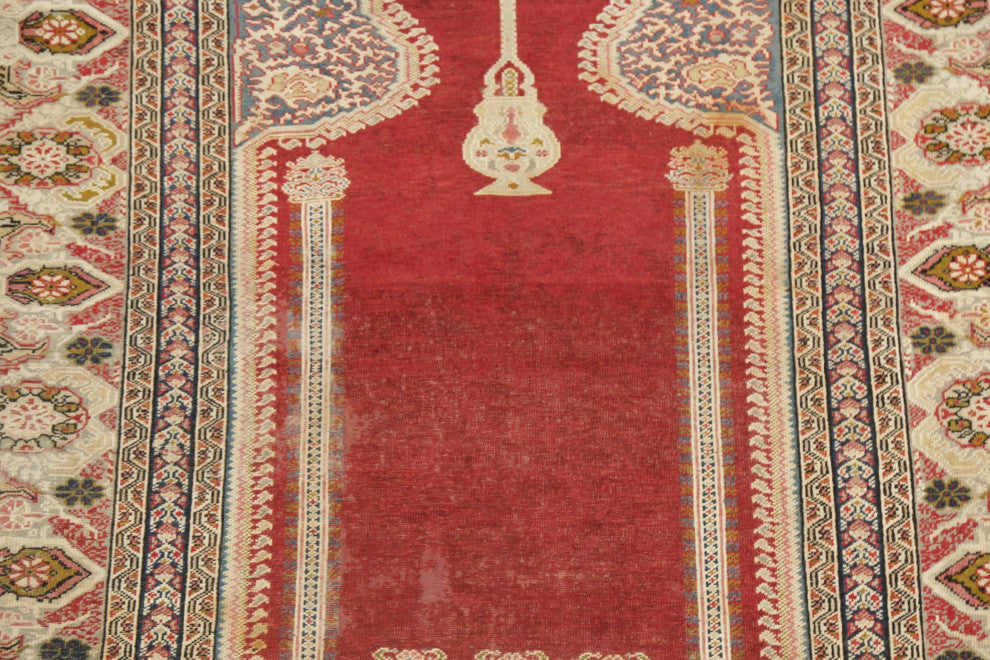 Consigned, Antique Oriental Traditional Worn Handmade Turkish Area Rug, Red, 4x6