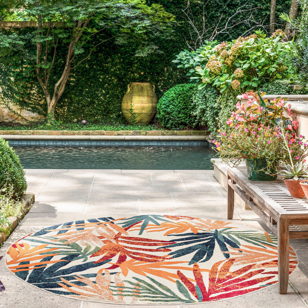 Oaks Modern Floral Area Rug, Multi-Color, 7'11" Round