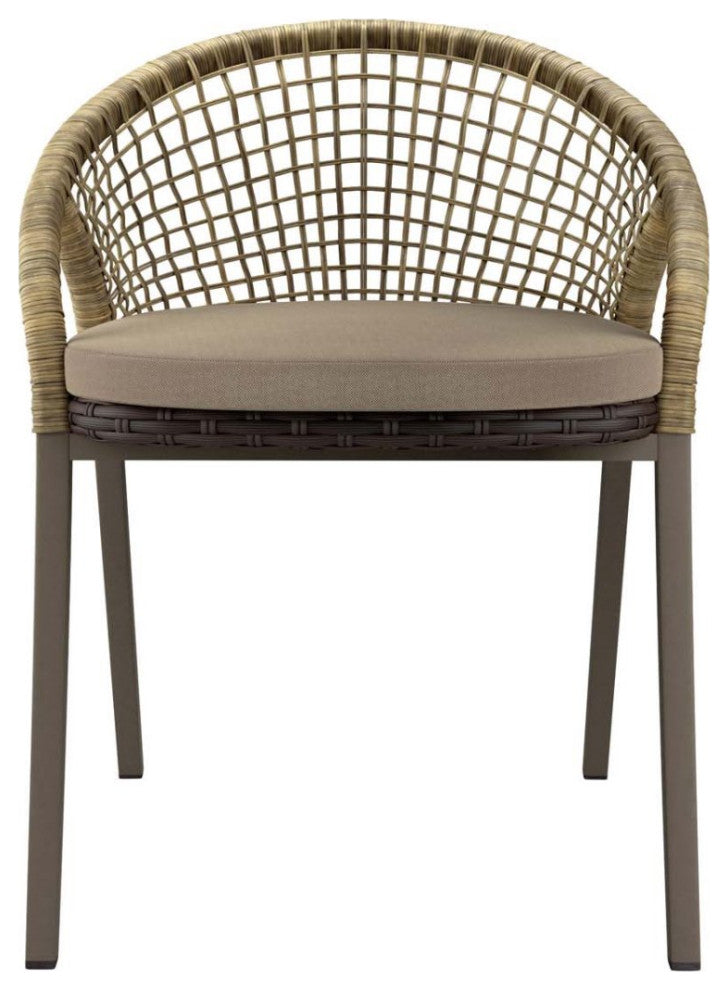 Side Dining Chair, Set of 2, Taupe Gray Natural, Rattan, Wicker, Outdoor Garden