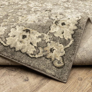 Fleming Distressed Floral Panel Grey and Beige Area Rug, 5'3"x7'6"