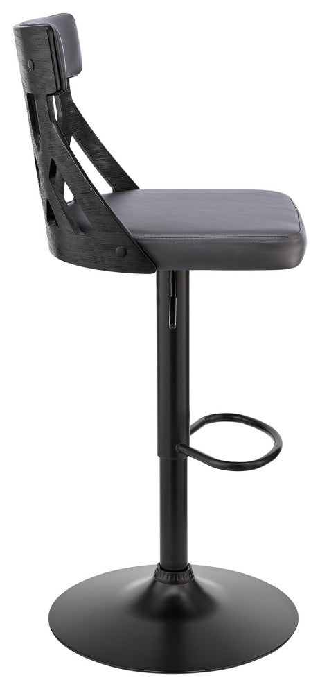 Adjustable Gray Faux Leather and Black Lattice Bar Stool