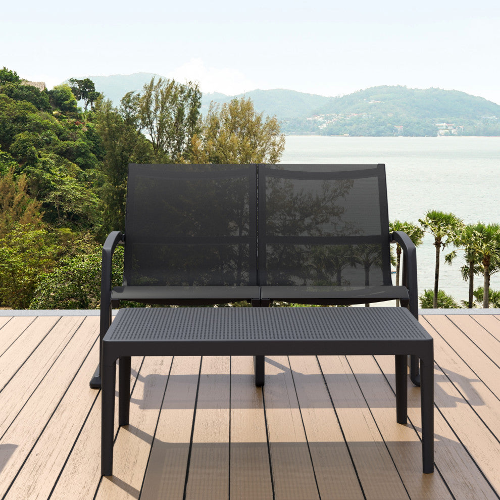 Pacific LoveSeat With Arms Frame Sling, Black