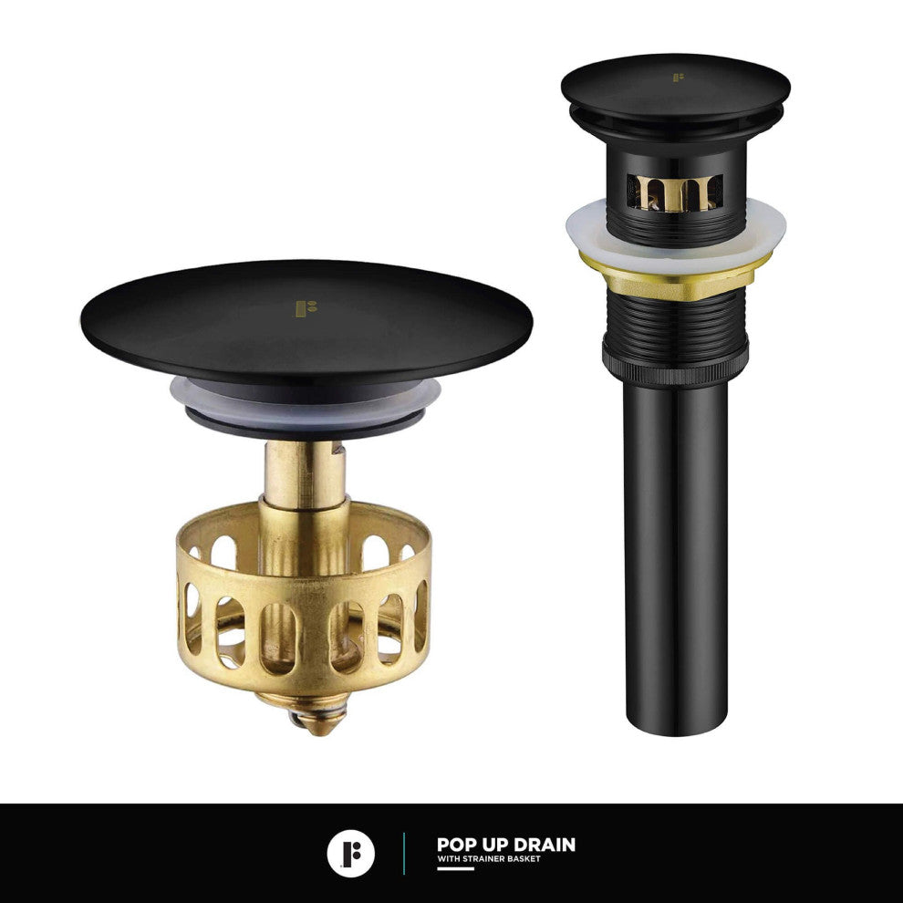 Fine Fixtures Modern Single Hole Bathroom Sink Faucet with Pop-up Drain, Black