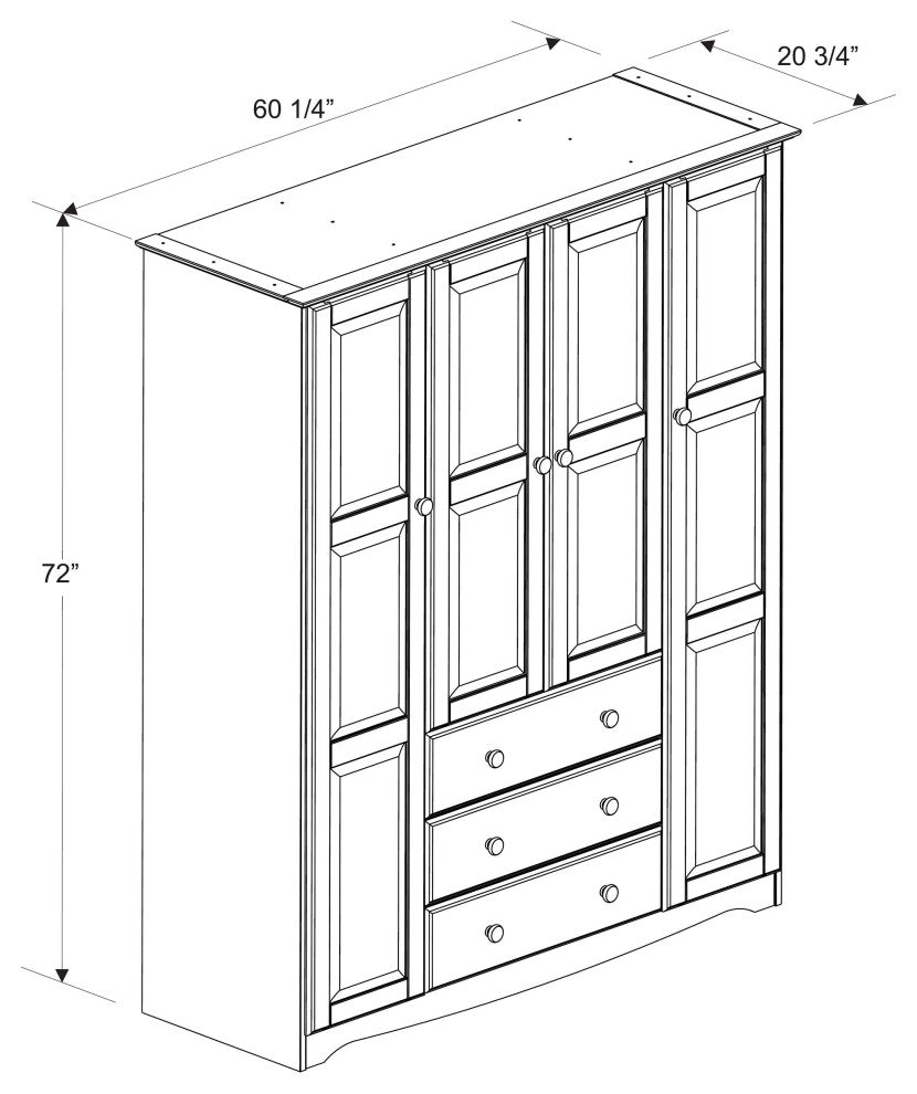100% Solid Wood Family Wardrobe Armoire, White