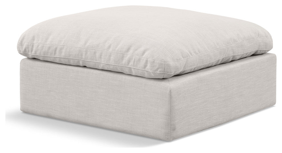 Indulge Upholstered Modular Chair, Cream, Down Stuffed Linen Textured Fabric, Ottoman