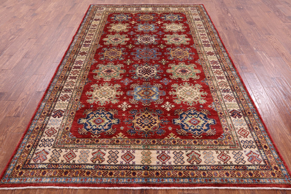 6' 3" X 9' 8" Hand-Knotted Super Kazak Wool Rug Q11103