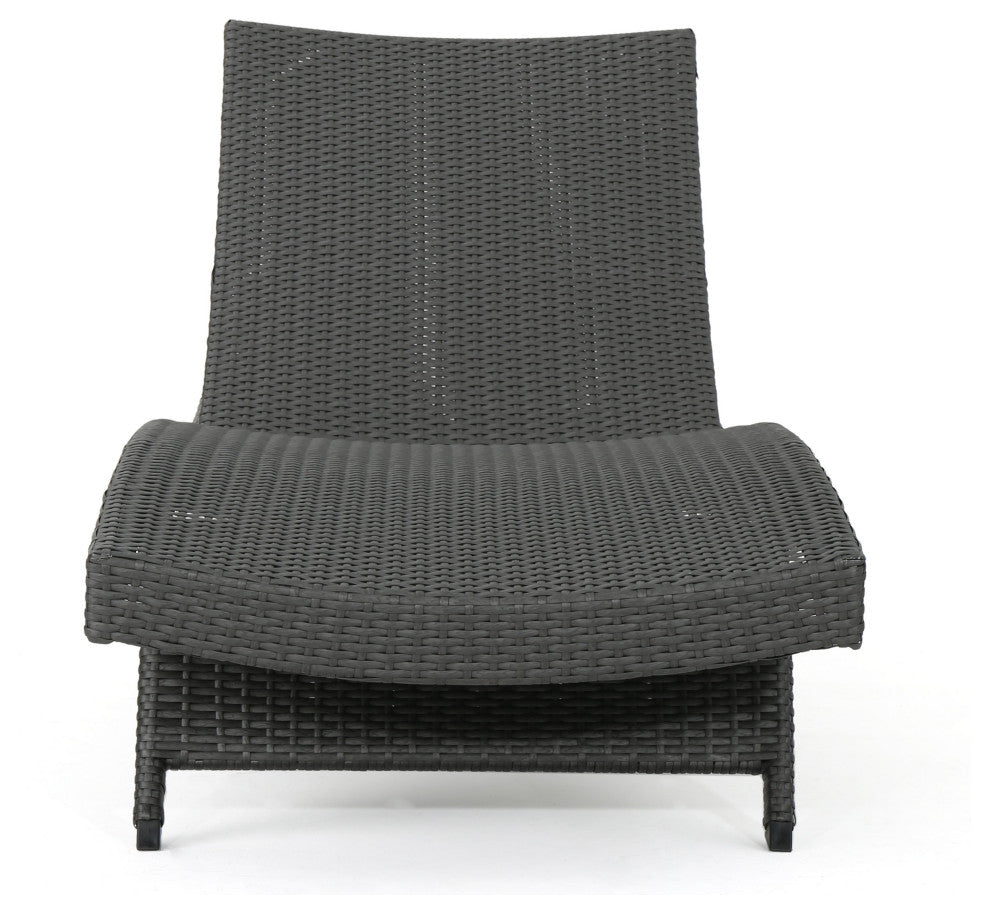 GDF Studio Soleil Outdoor Gray Wicker Arm Chaise Lounges, Set of 2
