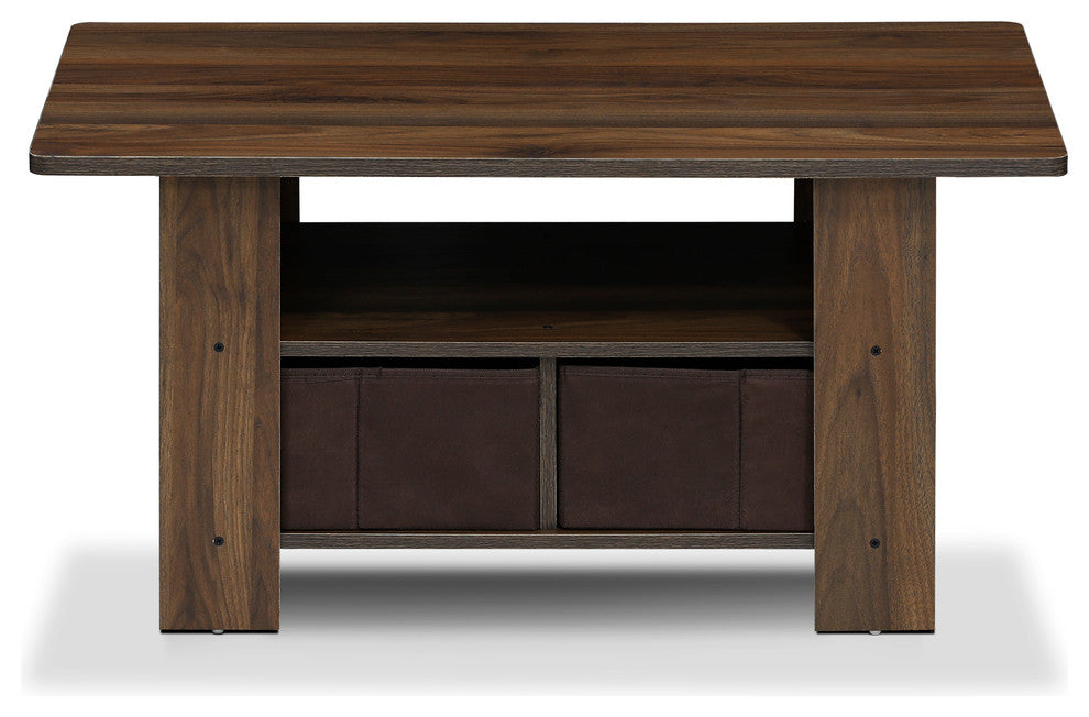 Furinno Andrey Coffee Table With Bin Drawer, Columbia Walnut/Dark Brown