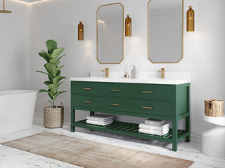 Parker 72 Double Sink Bath Vanity in Lafayette Green  2" White Quartz