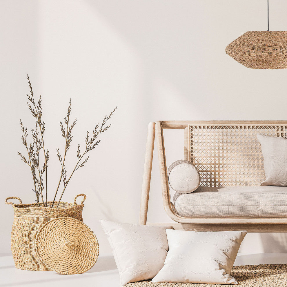 Pourel Transitional 3 Light Natural Matte Black Seagrass Pendant
