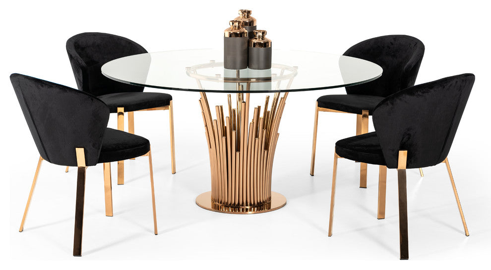 Modrest Paxton Modern Round Glass and Rosegold Dining Table