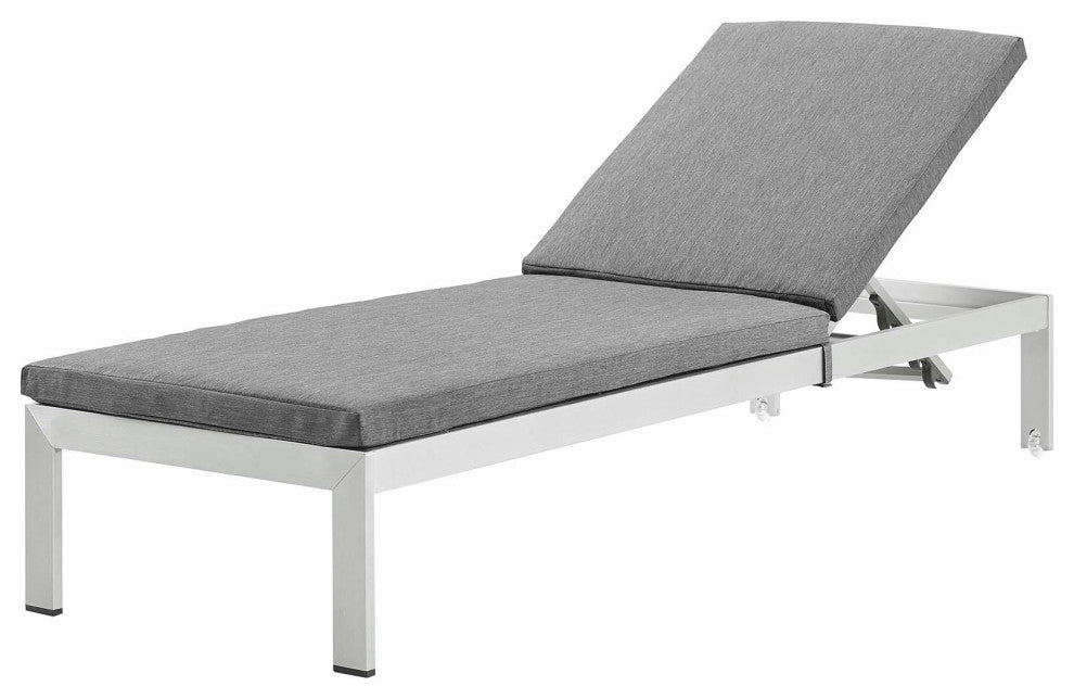 Lounge Chair Chaise, Aluminum, Metal, Silver Gray, Modern, Outdoor Patio