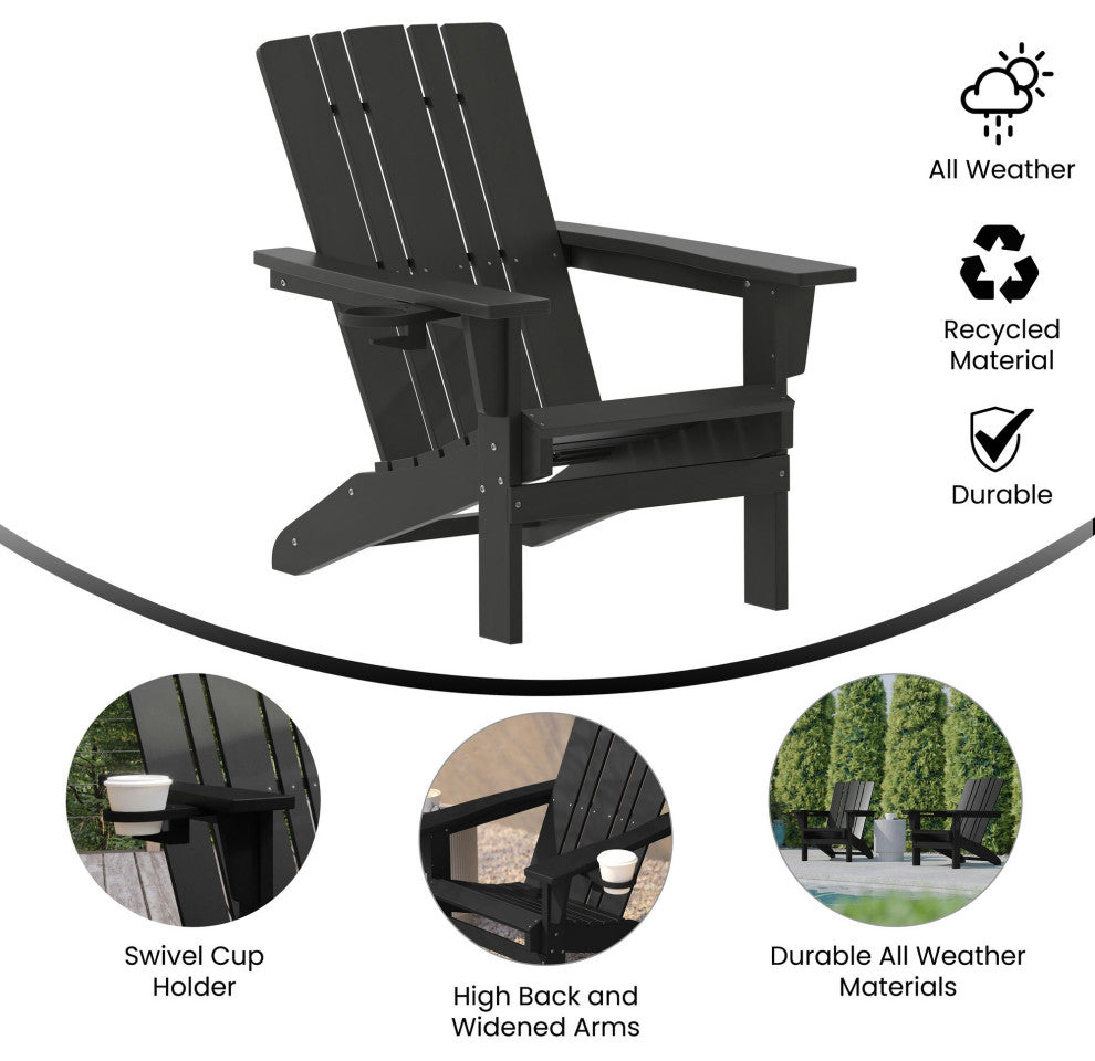 Halifax Weather Resistant Adirondack Chair with Cup Holder, Black