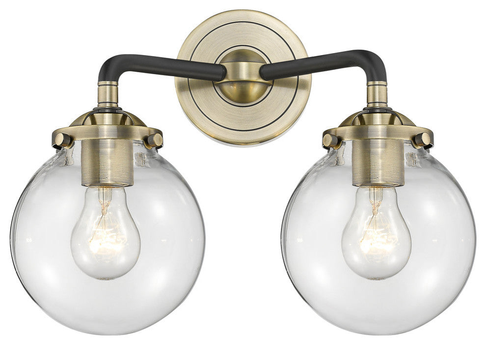 2-Light Beacon 14" Sconce, Black Antique Brass, Glass: Clear