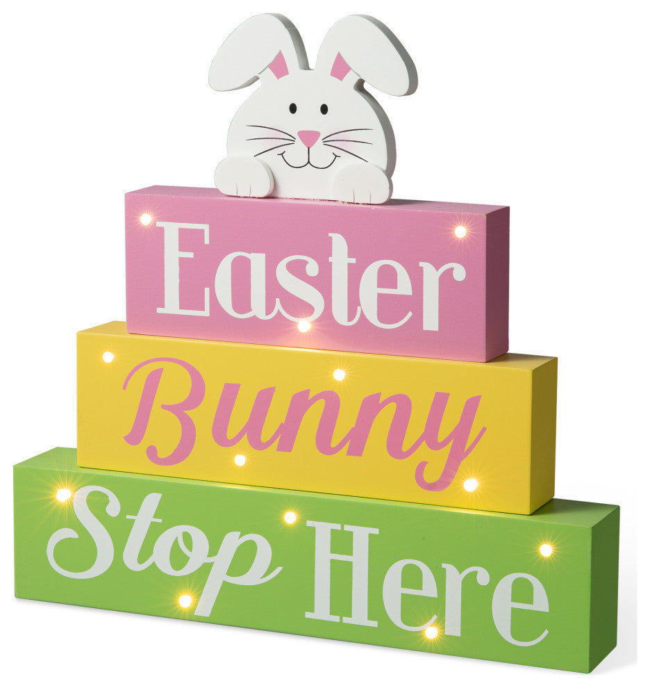 12"L Easter LED Lighted Wooden Bunny Block Word Sign