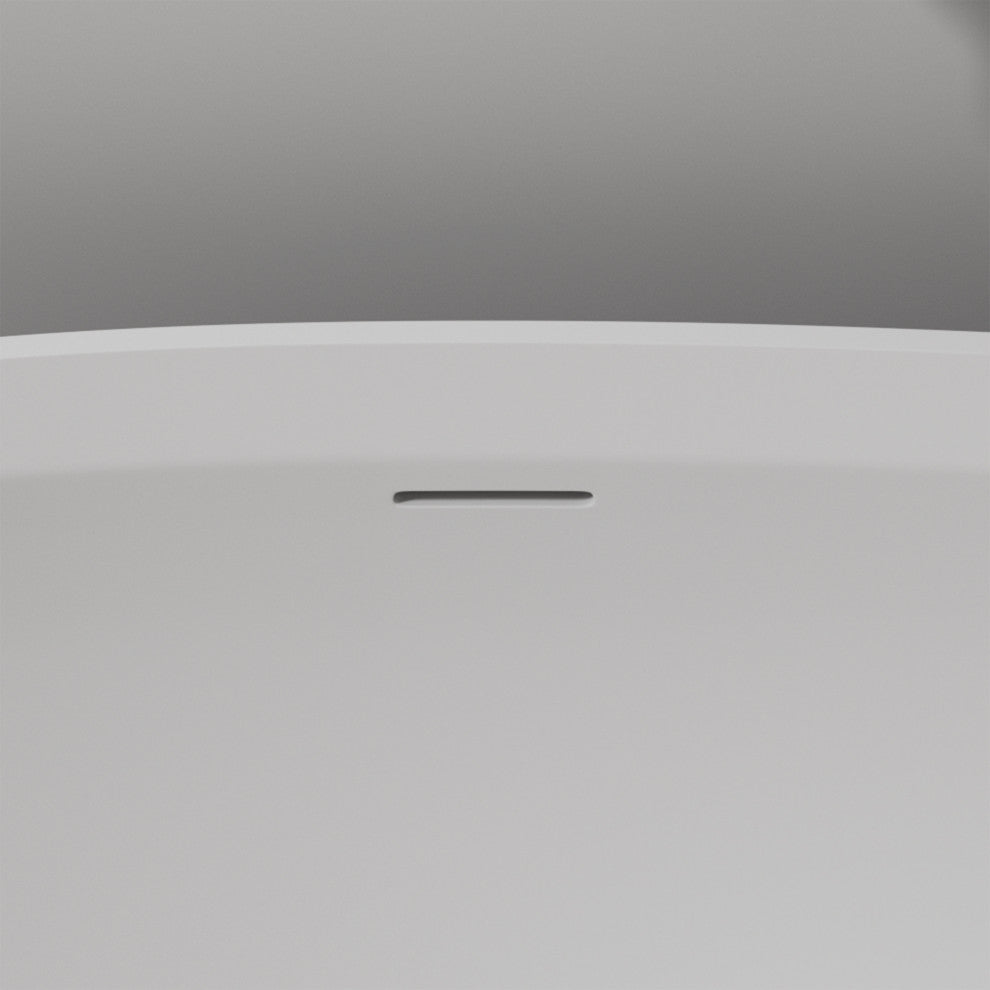 Solid Surface Freestanding Soaking Bathtub, Drain, White/black