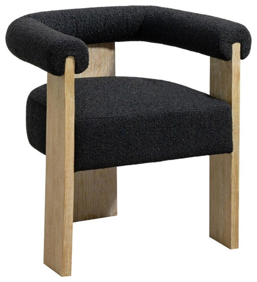 Maklaine 20.5" Mid-Century Fabric Dining Chair in Black/Natural