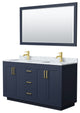 60"DBL Bathroom Vanity Dark Blue, Carrara Countertop, Sinks, Gold Trim,58"Mirror
