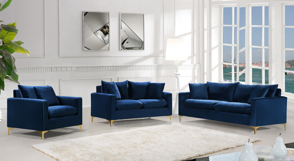 Naomi Velvet Upholstered Loveseat, Navy
