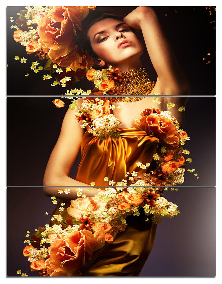"Woman in Flower Robes" Digital Metal Wall Art, 3 Panels, 28"x36"