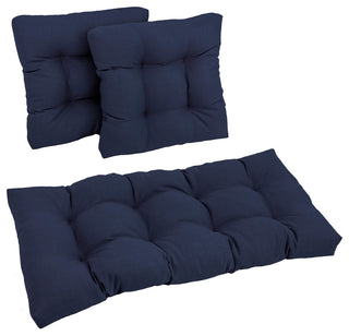 Square Spun Polyester Outdoor Tufted Settee Cushions, 3-Piece Set, Azul