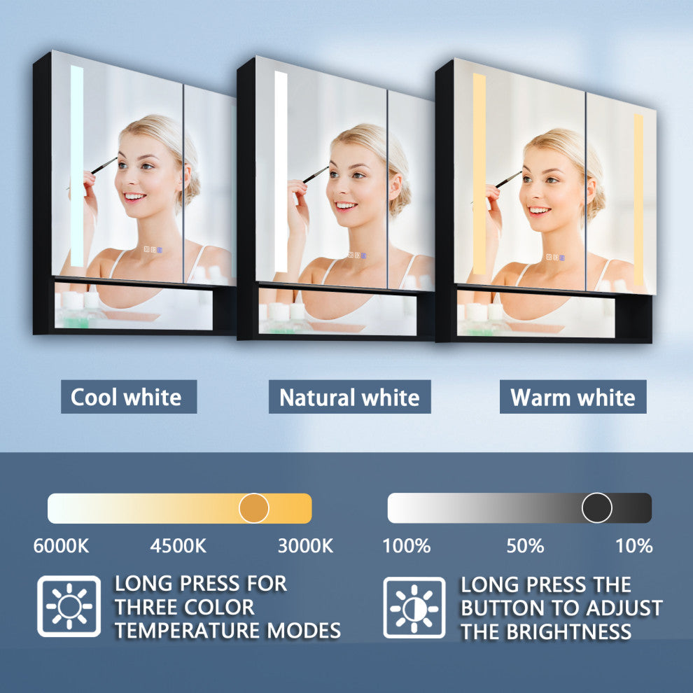 Aluminum Surface/Recessed Mount Medicine Cabinet with Mirror, Outlet and Lights