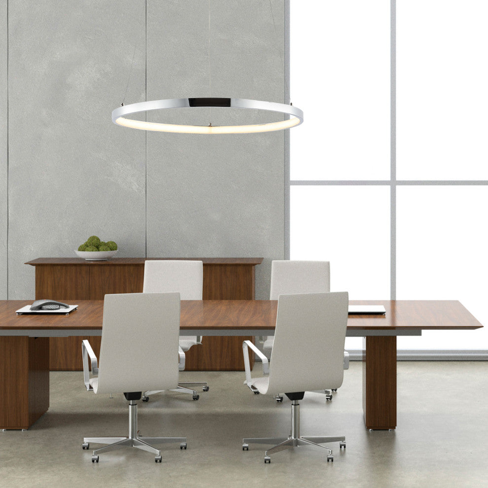 Circulo Metal Round Modern LED Pendant, Chrome, Width: 15.75"