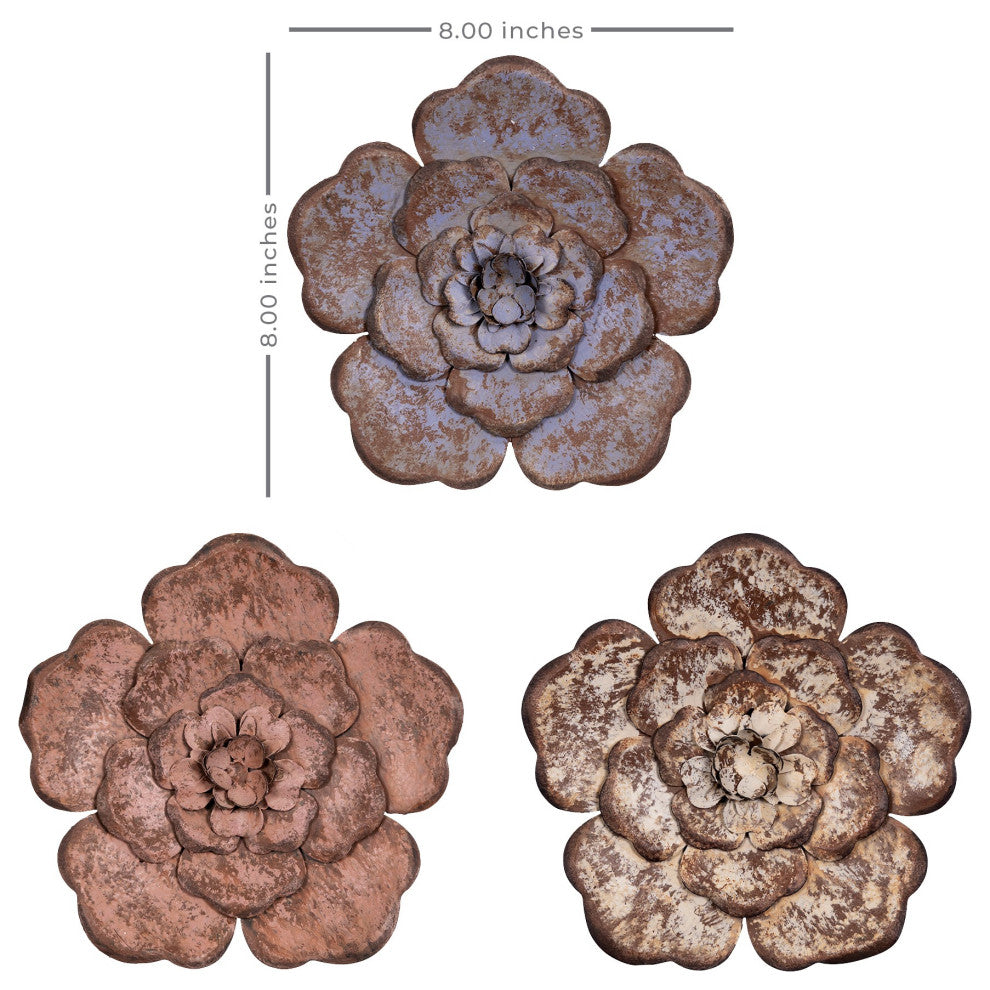 Set of Three Distressed Metal Flower Wall Decor