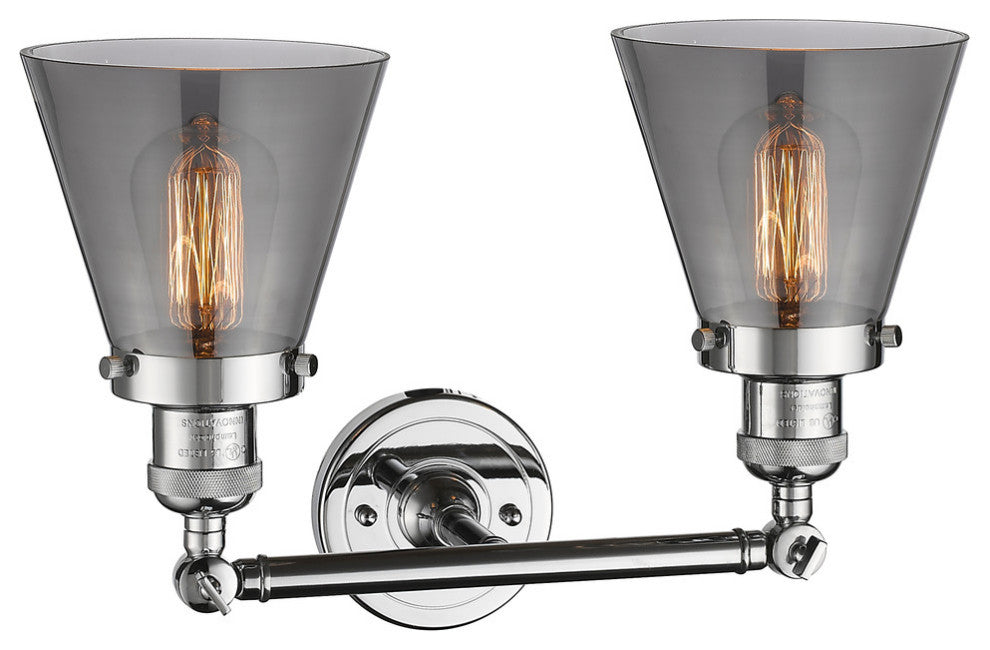 Small Cone 2-Light Bath Fixture, Smoked Glass, Polished Chrome