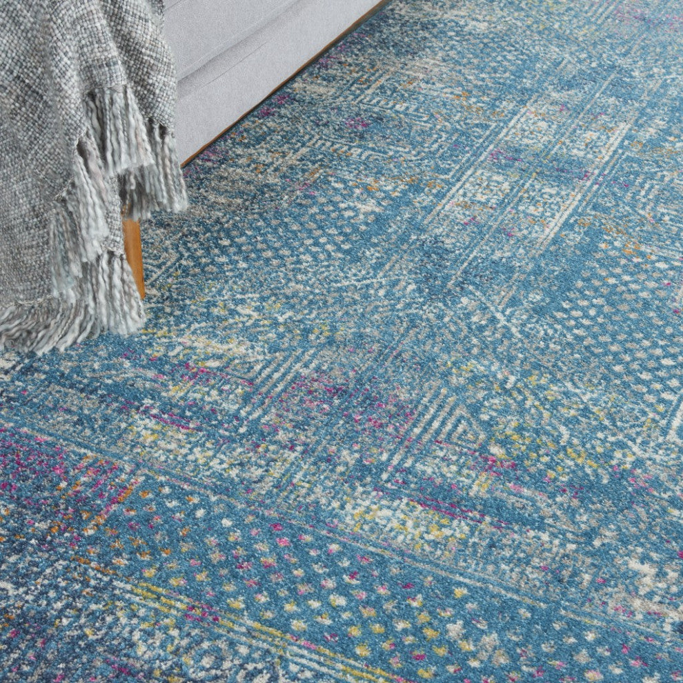 8" x 10" Blue Distressed Medallion Area Rug