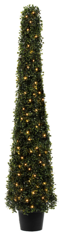 Vickerman Potted Green Boxwood Cone UV, White, 4'