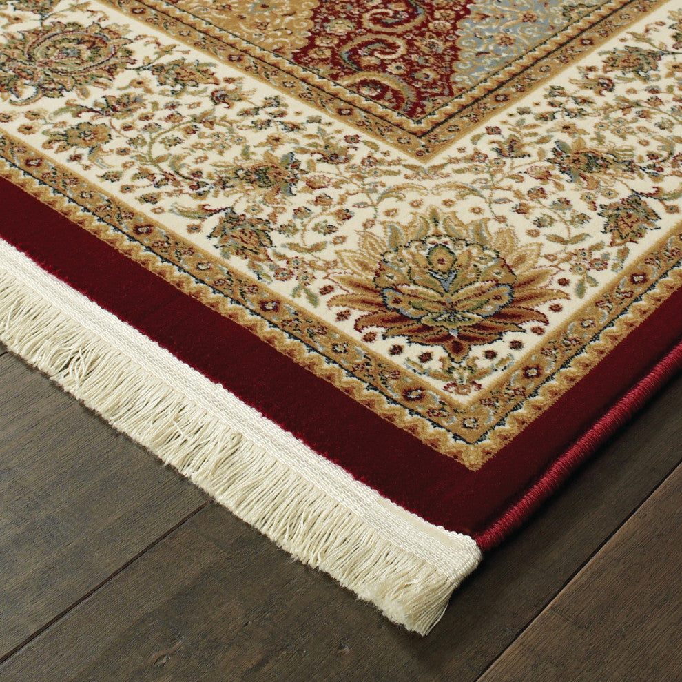 Mackenzie Panel Medallions Red/ Multi Fringed Area Rug, 3'10"X5'5"