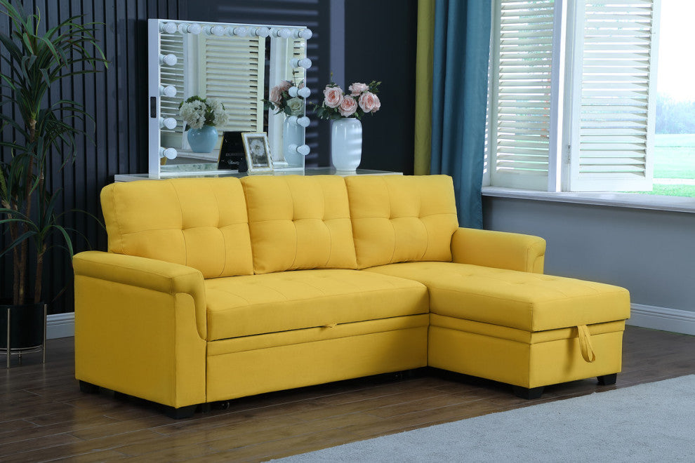 Lucca Linen Reversible Sleeper Sectional Sofa, Yellow