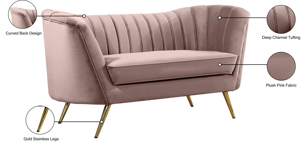 Margo Velvet Upholstered Set, Pink, Loveseat