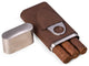 Brown Leather 3 Cigar Case, Cigar Cutter