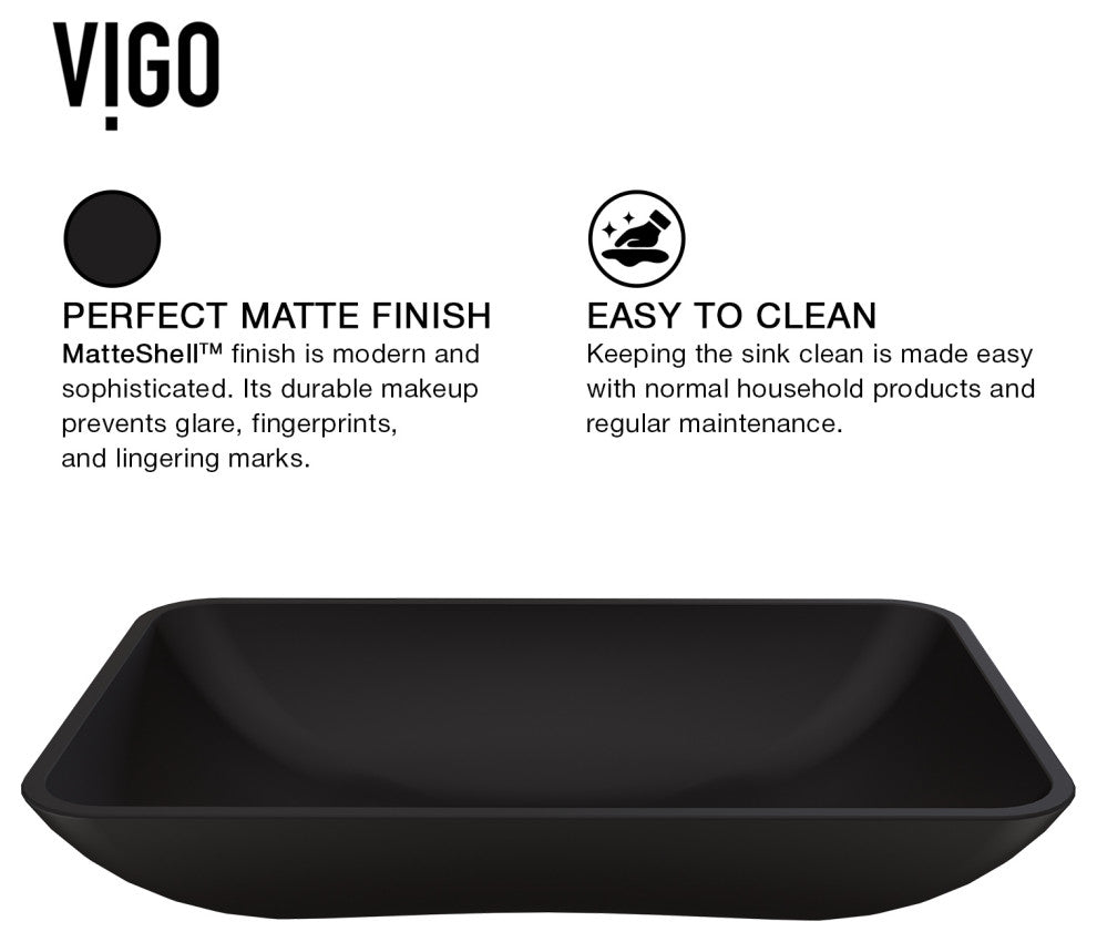 VIGO Hadyn 22"L x 14"W x 4"H Glass Rectangula Vessel Bathroom Sink in MatteShell