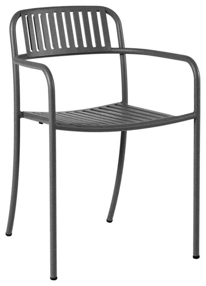 Patio Slatted Arm Chair Outdoor, Graphite, Matte Fine Texture, Set of 2